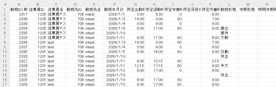 シフトのインポート（勤務地勤務詳細）